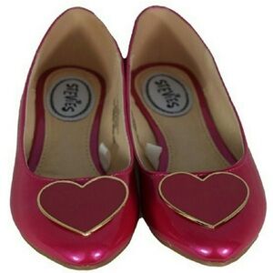 STEVIES GIRLS FAUX PATENT LEATHER PINK HEART EMBELLISHMENT FLATS SHOES SZ 3
